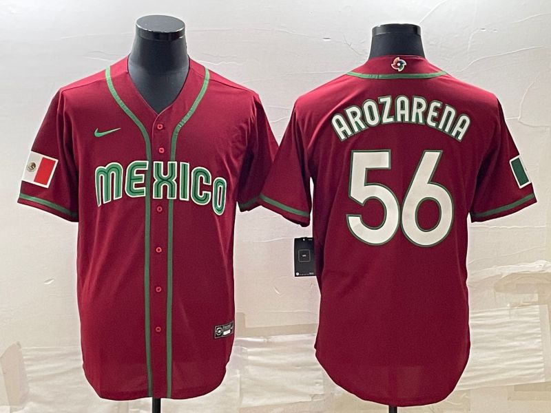 Men 2023 World Cub Mexico 56 Arozarena Red Nike MLB Jersey3